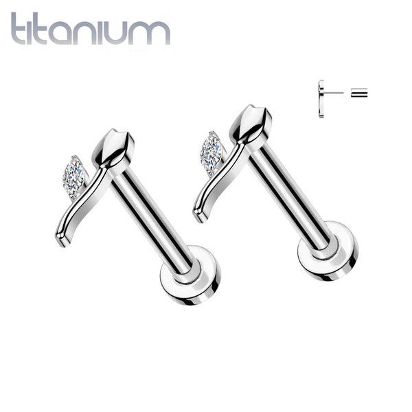 Pair of Implant Grade Titanium Threadless White CZ Tulip Push In Earrings With Flat Back Pair of Implant Grade Titanium Threadless White CZ Tulip Push In Earrings With Flat Back