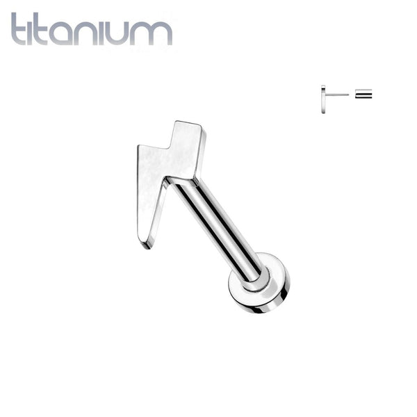 Implant Grade Titanium Threadless Push In Tragus/Cartilage Lightning Bolt Stud With Flat Back