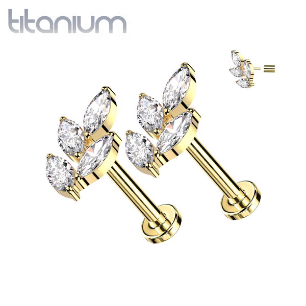Pair of Implant Grade Titanium Threadless Gold PVD Cherry Push In Earrings With Flat Back Pair of Implant Grade Titanium Threadless Gold PVD Cherry Push In Earrings With Flat Back