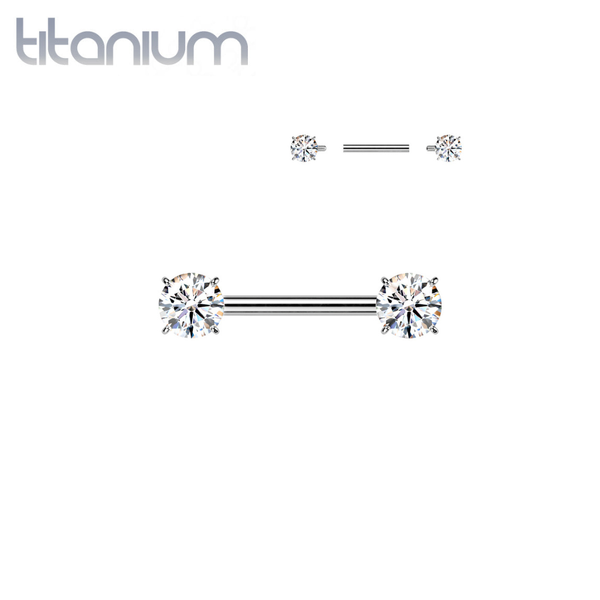 Implant Grade Titanium White CZ Internally Threaded Straight Barbell Nipple Ring