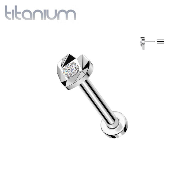 Implant Grade Titanium White CZ Ridged Cut Heart Threadless Labret With Flat Back - Pierced Universe