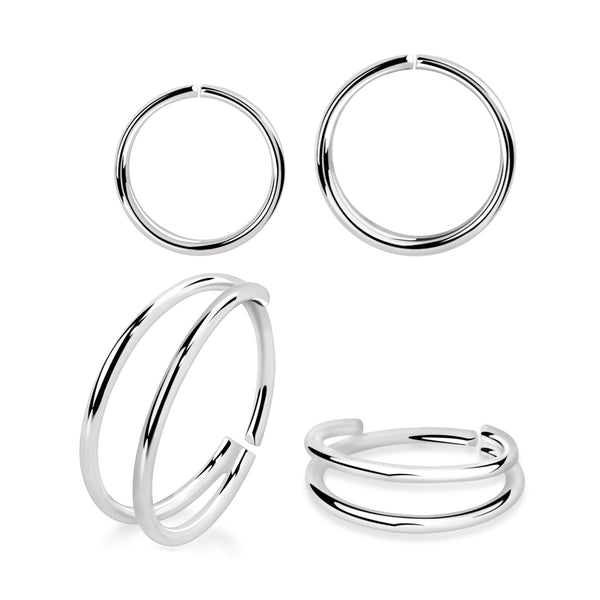 925 Sterling Silver Double Hoop Easy Bend Nose Ring - Pierced Universe