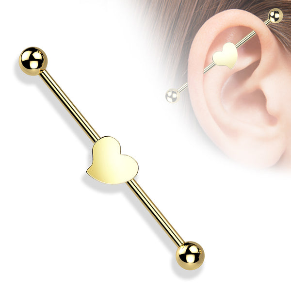 316L Surgical Steel Gold PVD Flat Fixed Heart Shape Industrial Barbell