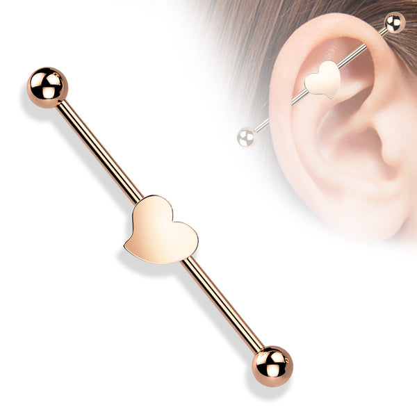 316L Surgical Steel Rose Gold PVD Flat Fixed Heart Shape Industrial Barbell
