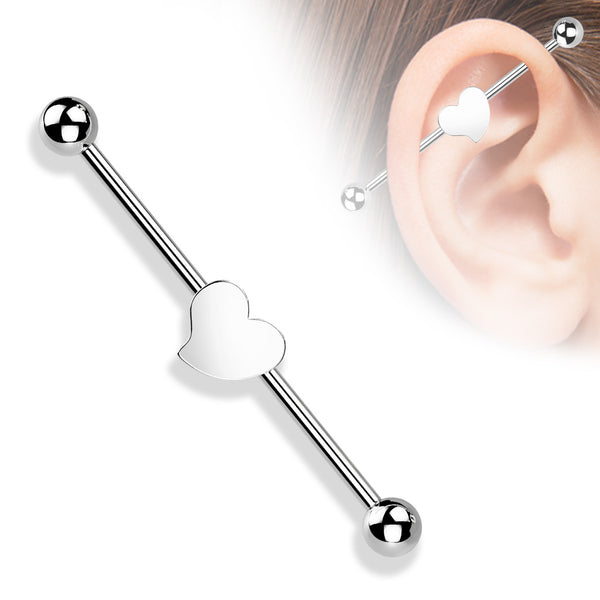 316L Surgical Steel Flat Fixed Heart Shape Industrial Barbell