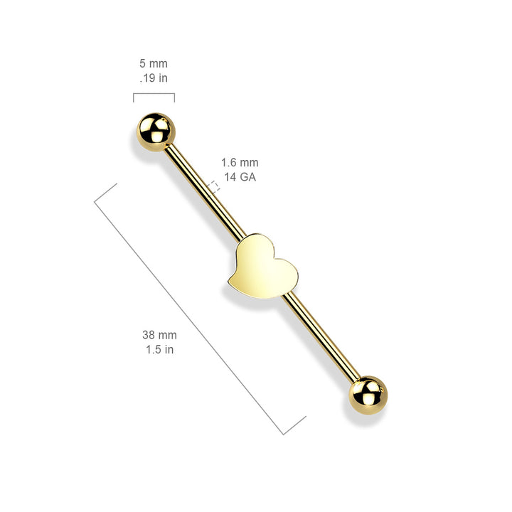 316L Surgical Steel Rose Gold PVD Flat Fixed Heart Shape Industrial Barbell - Pierced Universe