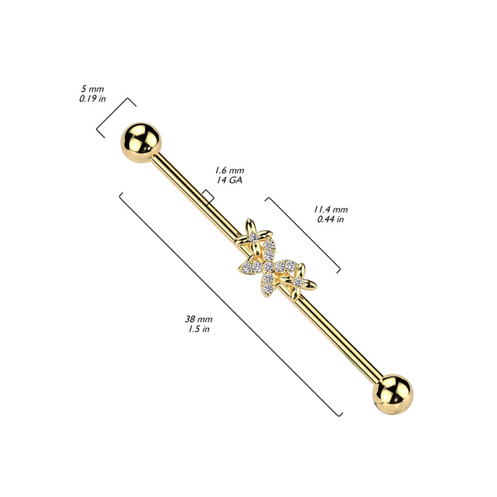 316L Surgical Steel White CZ 4 Petal Flower Industrial Barbell - Pierced Universe