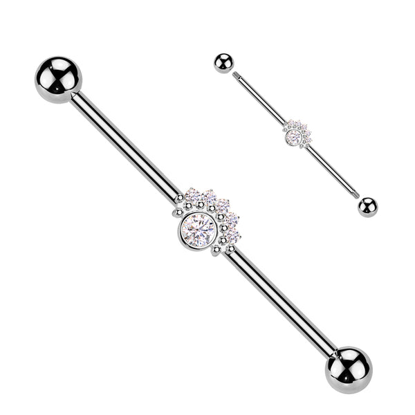 316L Surgical Steel White CZ Bezel Beaded Gem Design Industrial Barbell - Pierced Universe