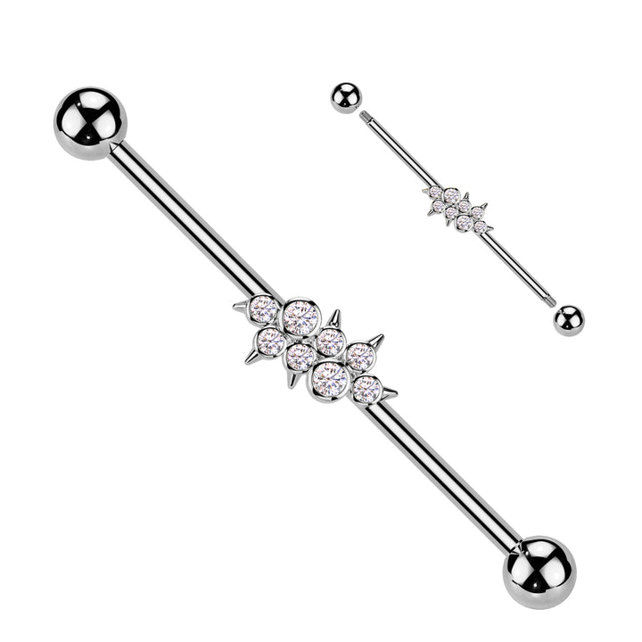 316L Surgical Steel White CZ Bezel Spike Gem Cluster Industrial Barbell - Pierced Universe