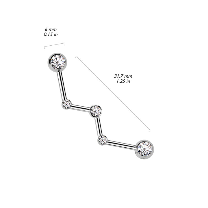 316L Surgical Steel Gold PVD White CZ Constellation Industrial Barbell - Pierced Universe