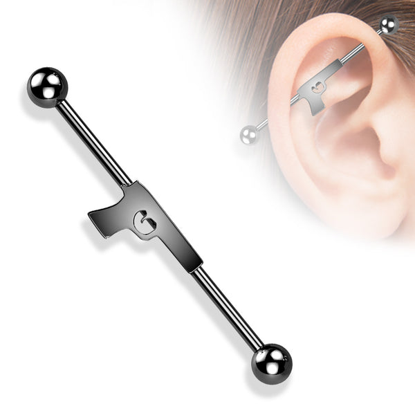 316L Surgical Steel Black PVD Pistol Gun Outline Industrial Barbell - Pierced Universe