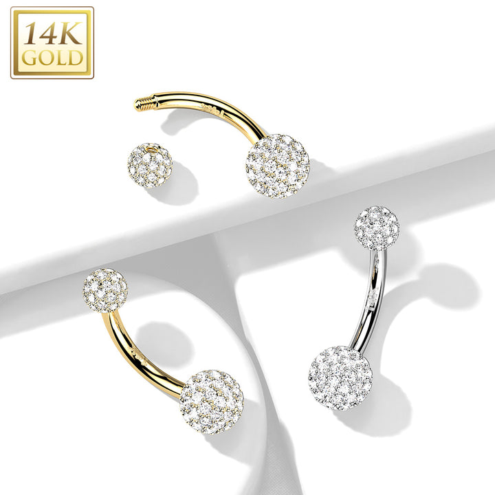 14kt White Gold Multi CZ Cluster Ball Belly Ring - Pierced Universe