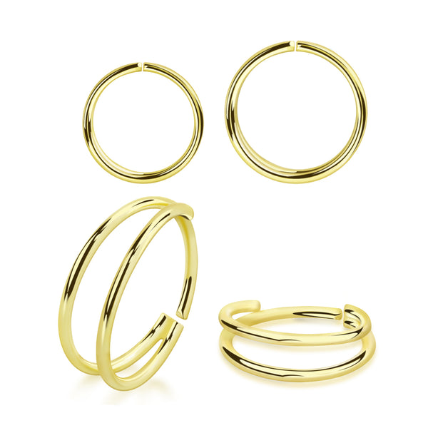 925 Sterling Silver Gold PVD Double Hoop Easy Bend Nose Ring