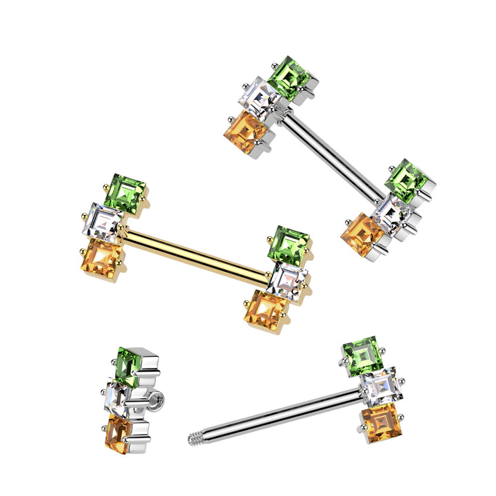 316L Surgical Steel Gold PVD Green White & Orange Straight Barbell Nipple Ring - Pierced Universe