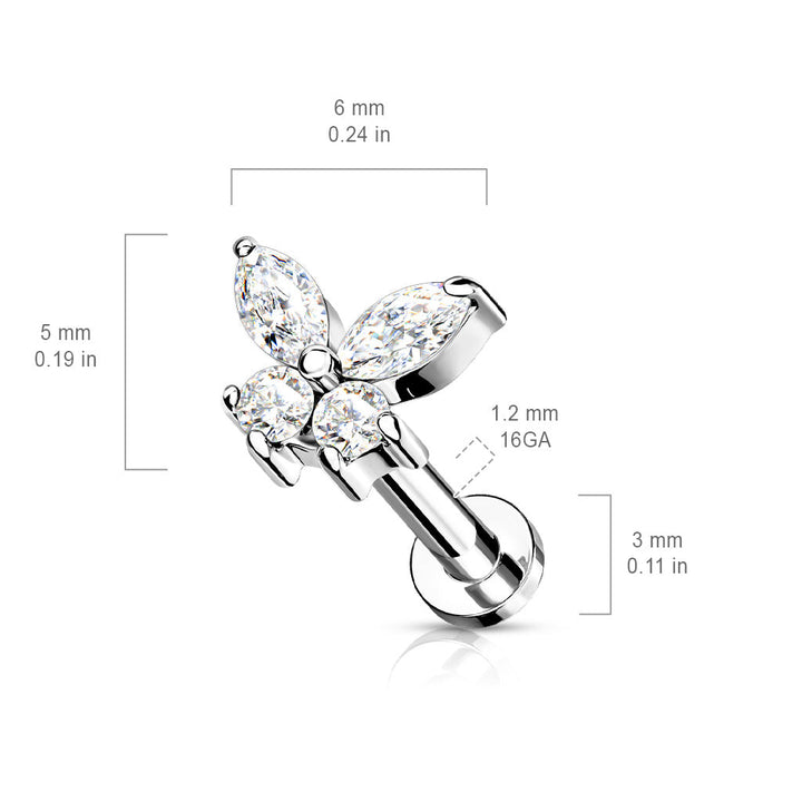 316L Surgical Steel Aurora Borealis CZ Dainty Butterfly Flat Back Labret - Pierced Universe