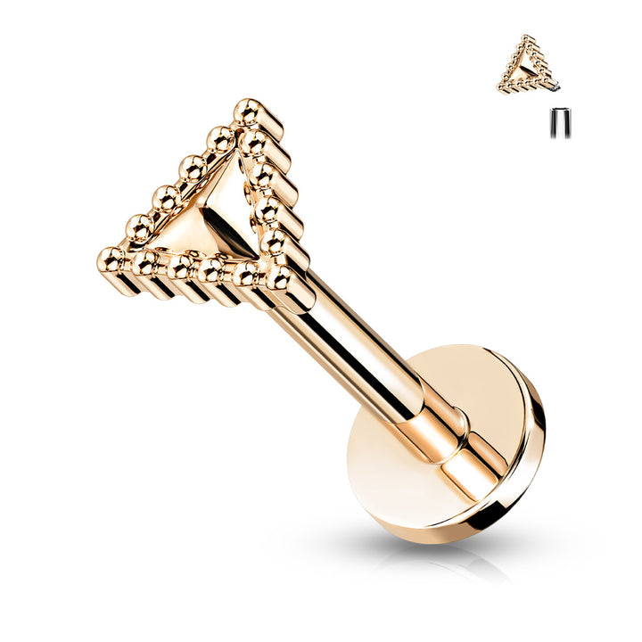 316L Surgical Steel Rose Gold PVD Beaded Design Triangle Flat Back Labret - Pierced Universe