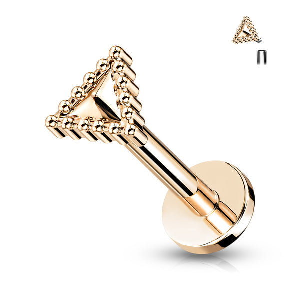 316L Surgical Steel Rose Gold PVD Beaded Design Triangle Flat Back Labret - Pierced Universe
