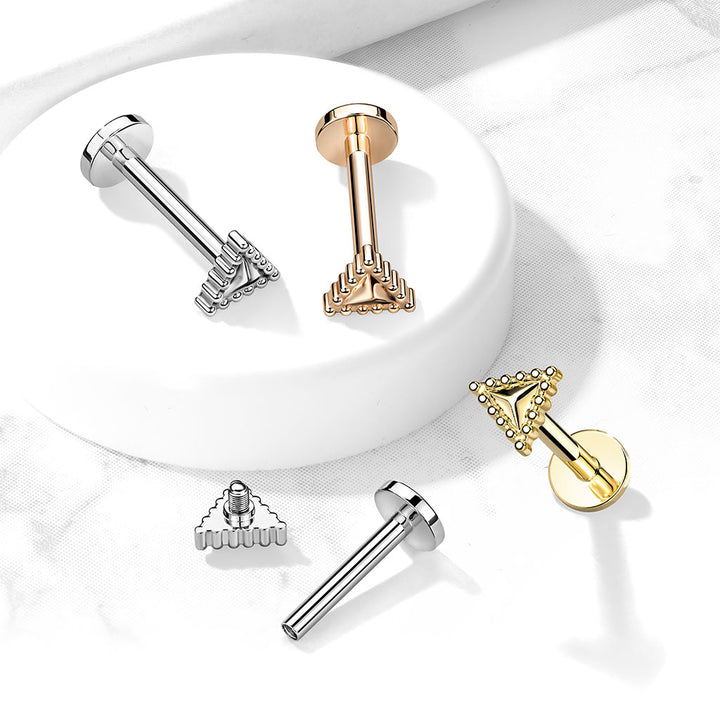 316L Surgical Steel Beaded Design Triangle Flat Back Labret - Pierced Universe