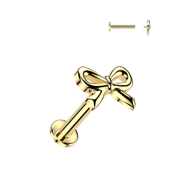 316L Surgical Steel Gold PVD Bow Top Internally Threaded Flat Back Labret - Pierced Universe