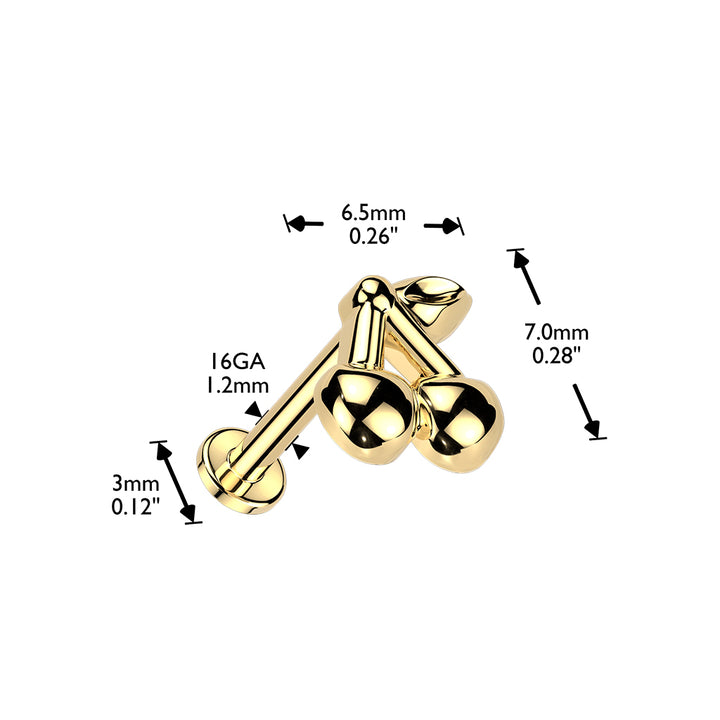 316L Surgical Steel Gold PVD Large Cherry Internally Threaded Flat Back Labret - Pierced Universe