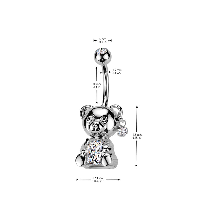 316L Surgical Steel Gold PVD White CZ Clawed Teddy Bear Belly Ring - Pierced Universe