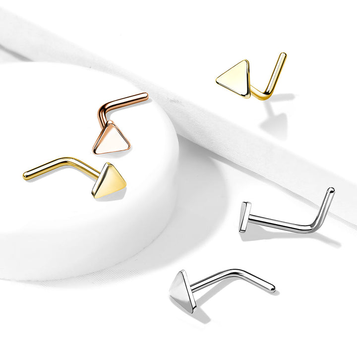 316L Surgical Steel Rose Gold PVD Triangle L-Shape Nose Stud - Pierced Universe
