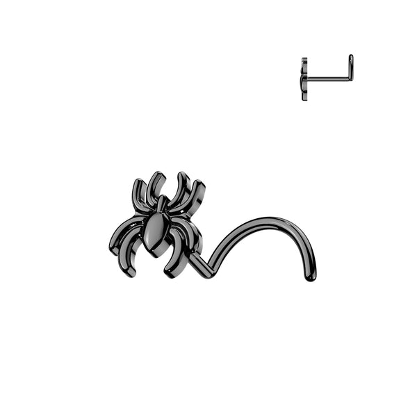 316L Surgical Steel Black PVD Spider Corkscrew Nose Ring Stud - Pierced Universe
