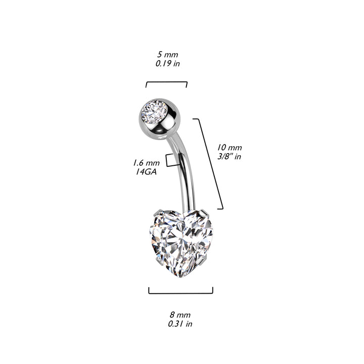 316L Surgical Steel Black PVD White CZ Heart Shaped Non Dangle Belly Ring - Pierced Universe