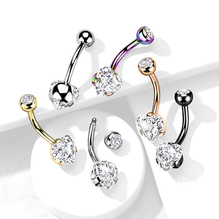 316L Surgical Steel White CZ Heart Shaped Non Dangle Belly Ring | Pierced Universe - Foto 4