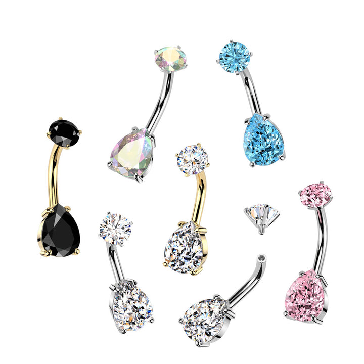 316L Surgical Steel Gold PVD Black CZ Teardrop Internally Threaded Belly Ring - Pierced Universe
