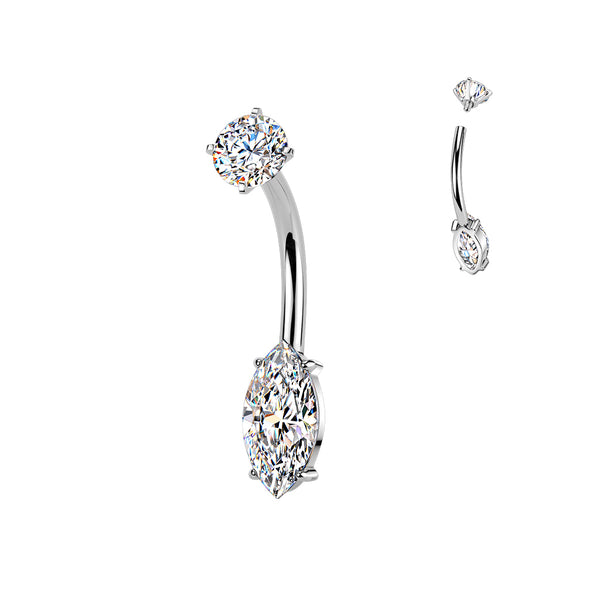 316L Surgical Steel White CZ Marquise Gem Internally Threaded Belly Ring - Pierced Universe