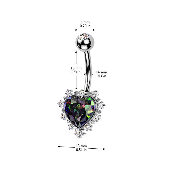 316L Surgical Steel Gold PVD White CZ & Vitrail Medium Heart Non Dangle Belly Ring - Pierced Universe