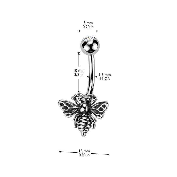 316L Surgical Steel Gold PVD White CZ Bee Belly Ring - Pierced Universe