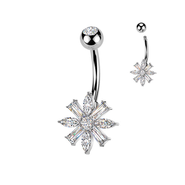 316L Surgical Steel White CZ Gem Flower Belly Ring - Pierced Universe