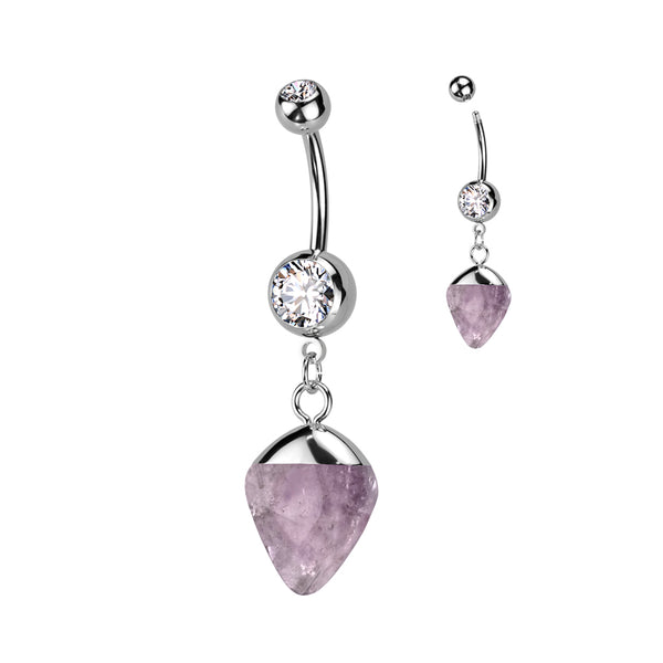 316L Surgical Steel Semi Precious Stone Amethyst Dangle Belly Ring - Pierced Universe