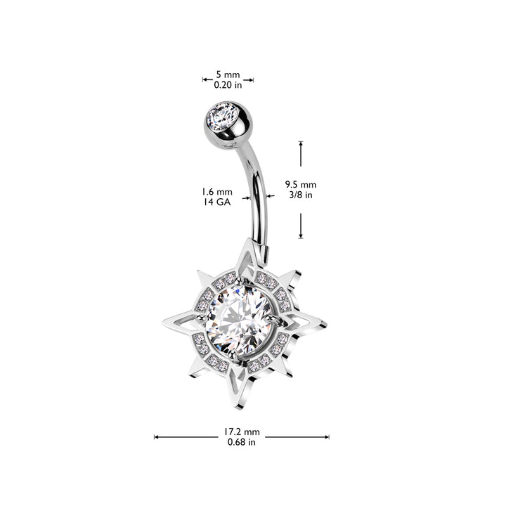 316L Surgical Steel White CZ Pave Starburst Belly Ring - Pierced Universe