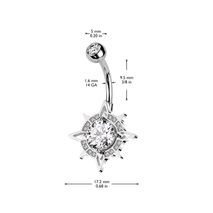 316L Surgical Steel Gold PVD White CZ Pave Starburst Belly Ring - Pierced Universe