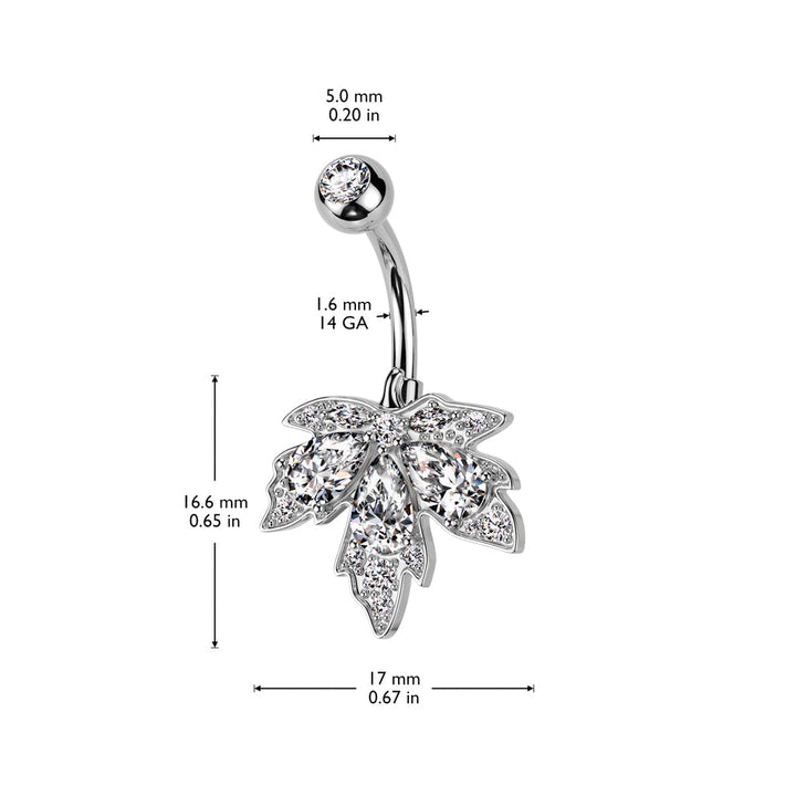 316L Surgical Steel Green CZ Multi-Gem Large Leaf Design Belly Ring - Pierced Universe