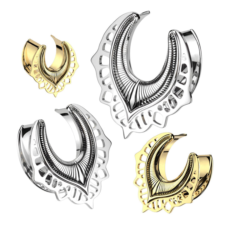 316L Surgical Steel Gold PVD Half Saddle Hanger Tribal Double Flared Ear Tunnels - Pierced Universe