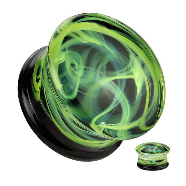 Green Smoke Swirl Pyrex Glass Double Flared Plug - Pierced Universe