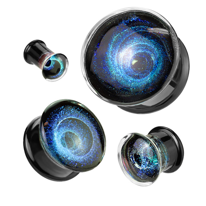 Dark Blue Galaxy Pyrex Glass Double Flared Plugs - Pierced Universe