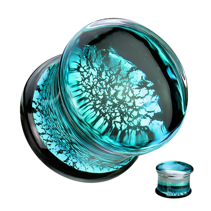 Aqua & Black Crackle Pyrex Glass Double Flared Plugs - Pierced Universe