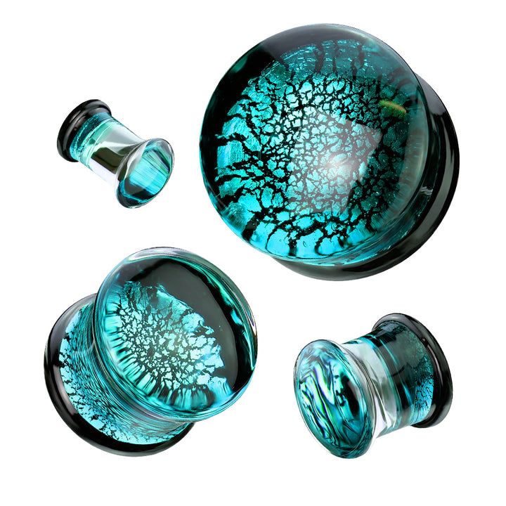 Aqua & Black Crackle Pyrex Glass Double Flared Plugs - Pierced Universe