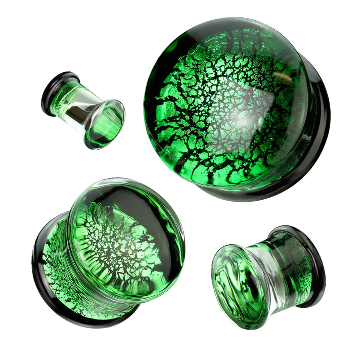 Green & Black Crackle Pyrex Glass Double Flared Plugs - Pierced Universe