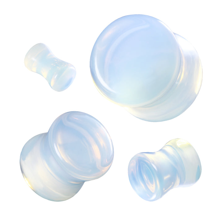 Organic Natural Opalite Double Flared Glass Double Flared Plugs - Pierced Universe