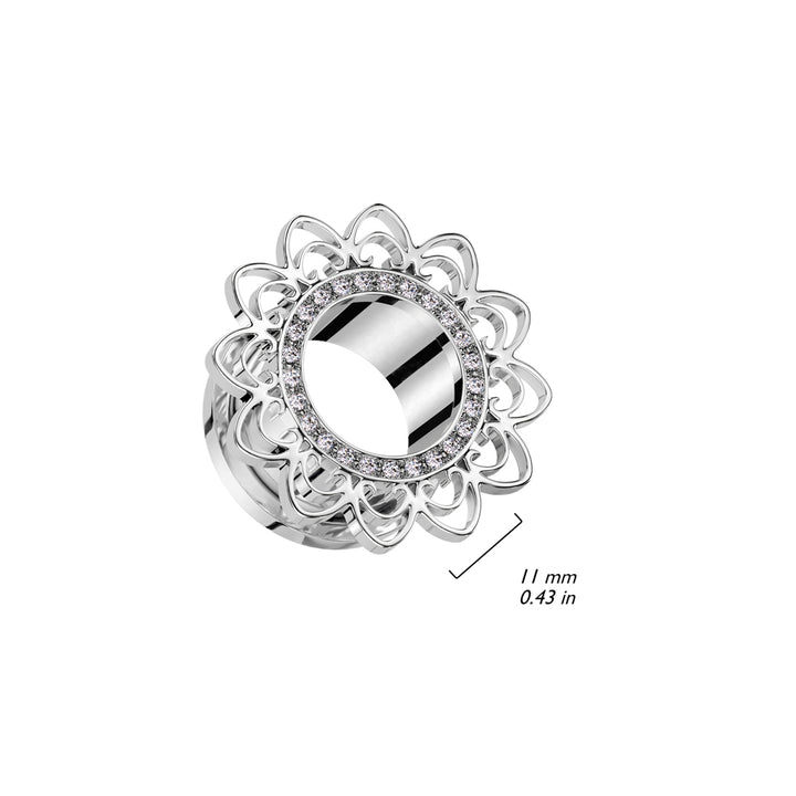 316L Surgical Steel Flower White CZ Gem Screw On Ear Tunnels - Pierced Universe