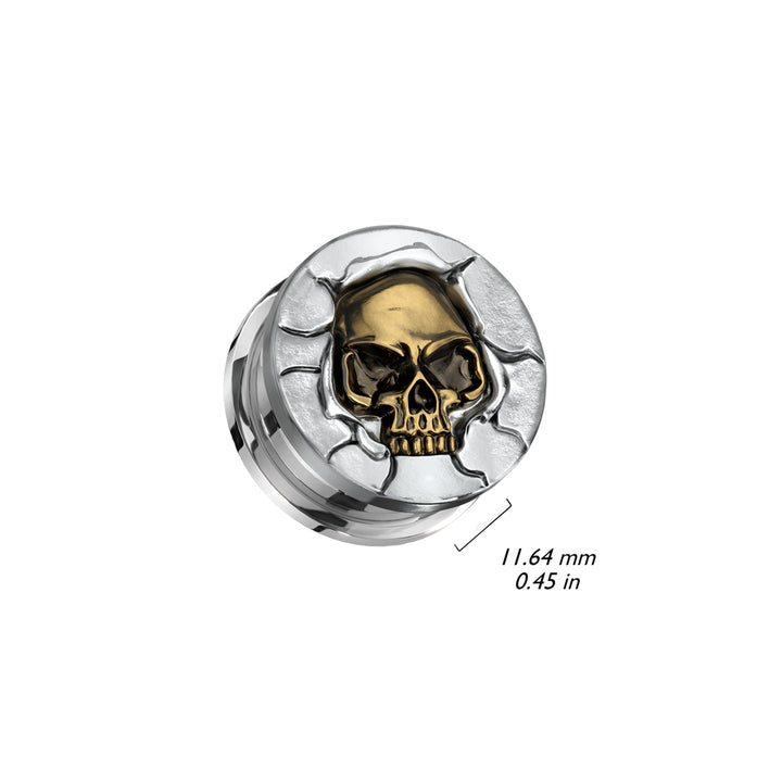 316L Surgical Steel Brass Skull Cracked Screw On Plugs - Pierced Universe