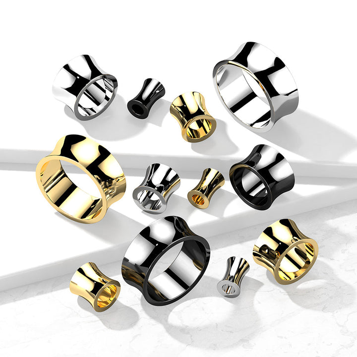 316L Surgical Steel Black PVD Double Flared Saddle Ear Tunnels - Pierced Universe