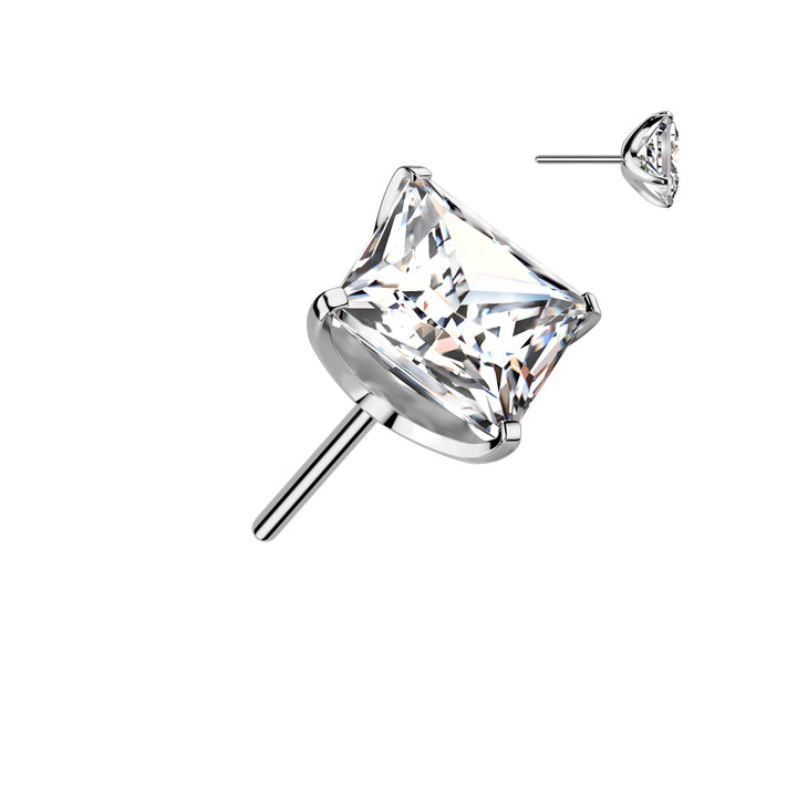 Implant Grade Titanium Square White CZ Gem Threadless Push In Labret - Pierced Universe