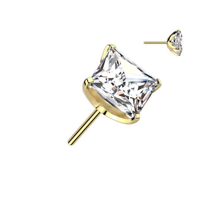 Implant Grade Titanium Gold PVD Square White CZ Threadless Push In Labret - Pierced Universe